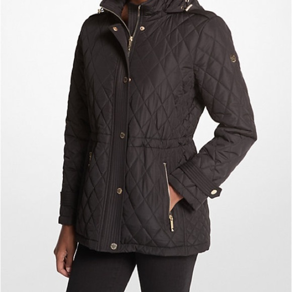 NWOT Michael Kors Womens Quilted Black Jacket Size Small Chain Link Lining - Picture 1 of 6